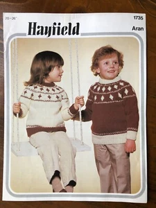 Hayfield 1735 knitting pattern child aran sweater with fair isle yoke - Picture 1 of 2