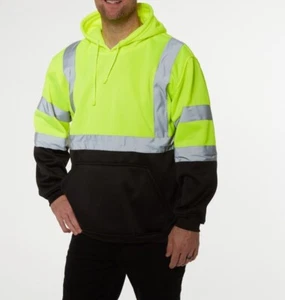 Safety High Visibility Reflective Yellow and Black Bottom Hoodie, Class 3 - Picture 1 of 4