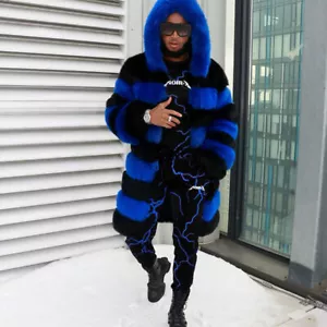 Fashion Men Real Fox Fur Hood Jackets Multicolor Winter Overcoat Thick Warm Coat - Picture 1 of 4
