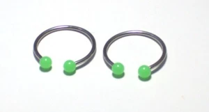 2 Green Glow 12g 1 inch Horseshoe Rings Surgical Steel 316L Nipple Prince Albert - Picture 1 of 6