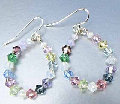Pendientes colgantes de aro de cristal de Swarovski pastel de plata de ley hechos a mano Foto 1 de 3
