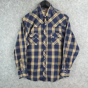 Wrangler Wrancher Shirt Mens Large Blue Plaid Pearl Snap Long Sleeve 10845 - Picture 1 of 11