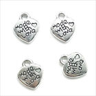 Lot 100pcs Made with love Heart letter Antique Silver Charms Pendants 12*10mm