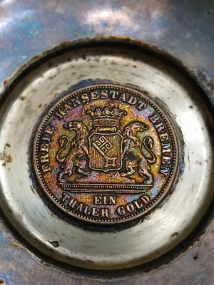 Silver Tray with Germany Bremen 1871 Victory Silver Thaler - KM# 248 Nice Toned - Image 1 of 4