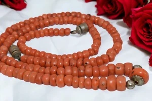 UNDYED VTG Salmon Antique Original Natural coral necklace Mediterranean Bead - Picture 1 of 16
