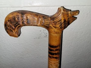 Vintage Wooden Hand Carved Wolf Or Bear Cane - Picture 1 of 10