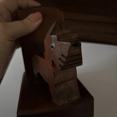 Art Deco French Cubist hand  carved wood Dog Bookend 1930s Retro 1 piece only   - Image 1 of 4