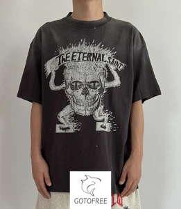 GOTOFREE 25SS SAINT THE ETERNAL T SHIRT BLACK DISTRESSED COTTON HIP HOP TOP TEE - Picture 1 of 8