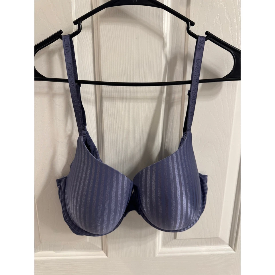 Victoria's Secret Camiseta Push Up Cobertura Completa Sujetador 36D Azul Rayas Foto 1 de 4
