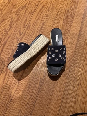 Miu Miu Blue Calzature Donna Open Toe Wedge Platform  Sandals Size 9.5 Msrp $590 - Image 1 of 4