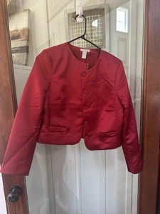 New WTags H&M Red Cropped Blazer Women's Small Snap Buttons Front Pockets W Bows - Picture 1 of 7