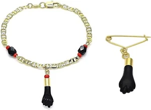 Azabache Figa Hand 14K Gold Filled Jewelry Protects From Evil Eye for Women Men - Picture 1 of 1