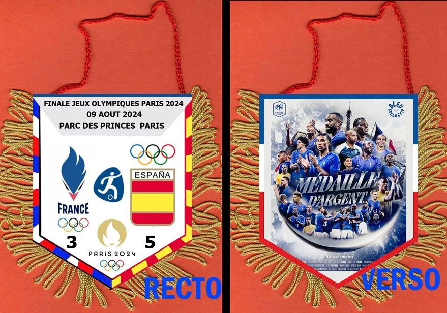 fanion wimpel pennant JEUX OLYMPIQUES PARIS 2024 FRANCE VS ESPAGNE FOOTBALL  - Photo 1/1
