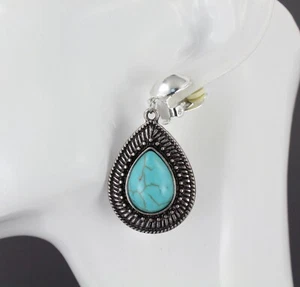 Türkis Silber Clip auf Ohrringe Träne Anhänger Clips leicht 2" lang - Bild 1 von 9