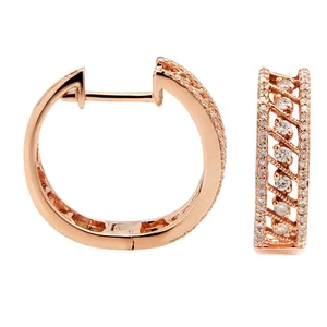14K WEISS GELB ROSEGOLD PAVE MILGRAIN DIAMANT CREOLEN HUGGIE OHRRINGE - Bild 1 von 3