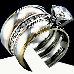 Engagement Ring Women's Stainless Steel CZ Wedding Bridal Band - Picture 1 of 12