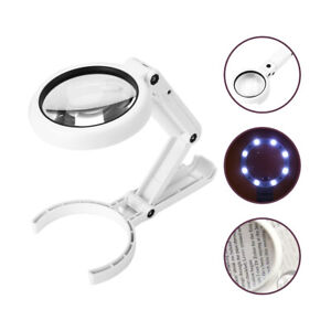 5 / 11X Magnifying Glass With Light 8 LED LAMP Magnifier Foldable Stand Table US