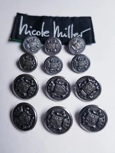 Nicole Miller WATERBURY set Antiqued Silver 15mm 20mm Blazer Replacement Buttons - Picture 1 of 6