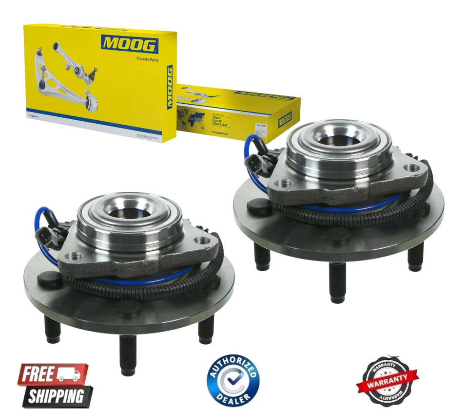 Conjunto de 2 cojinetes de rueda delantera izquierda derecha MOOG y buje para Dodge RAM 1500 con ABS Foto 1 de 1