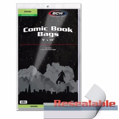New BCW Graded Comic Book Resealable Bags 9x14 100 Acid Free Bags For CGC CBCS - Image 1 of 4