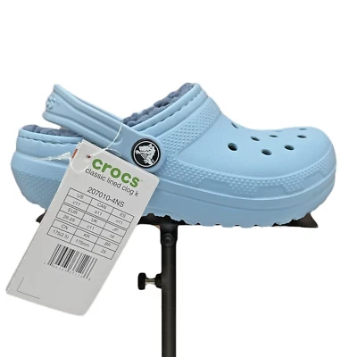 Zuecos sin cordones forrados Crocs para niña talla 11 azul cielo pantuflas difusas y cálidas Foto 1 de 4