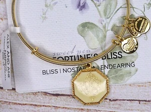NEW NWT Alex and Ani Fortune's Bliss Sweet Pea Shiny Gold Bracelet W/Card - Picture 1 of 4