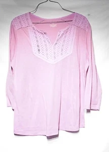 NorthCrest Langarm-Pull-Over-Bluse rosa mit Spitzenbesatz Damen L (DRS 107) - Bild 1 von 3