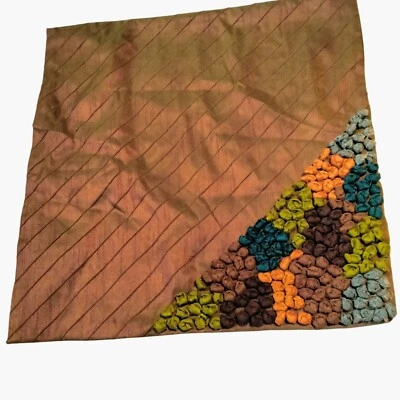 Decorative Pillow Cover Brown Handcrafted Multicolor Textured Ribbon Art 17 x 17 - Image 1 of 4