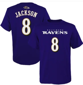  Lamar Jackson Baltimore Ravens Youth Mainliner Purple Name & Number T-Shirt  - Picture 1 of 3