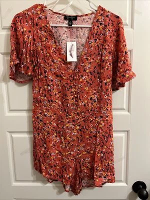 Jessica Simpson 女式连身裤小号橙色花卉印花飘袖 — 第 1/2 张图片