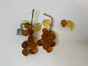 Vintage Murano Glass Grape 2 Cluster Hand Blown Italy Amber Mid Century MCM - Picture 1 of 3