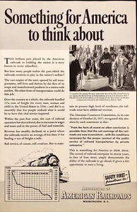 Anuncio impreso vintage de la Asociación de Ferrocarriles Americanos 1938 Something for America - Imagen 1 de 1