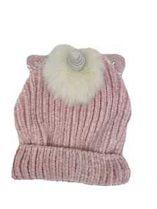 Pink Unicorn Hat Cap Rhinestones Faux Fur Chenille Beanie Girls Size S Claire's - Picture 1 of 8