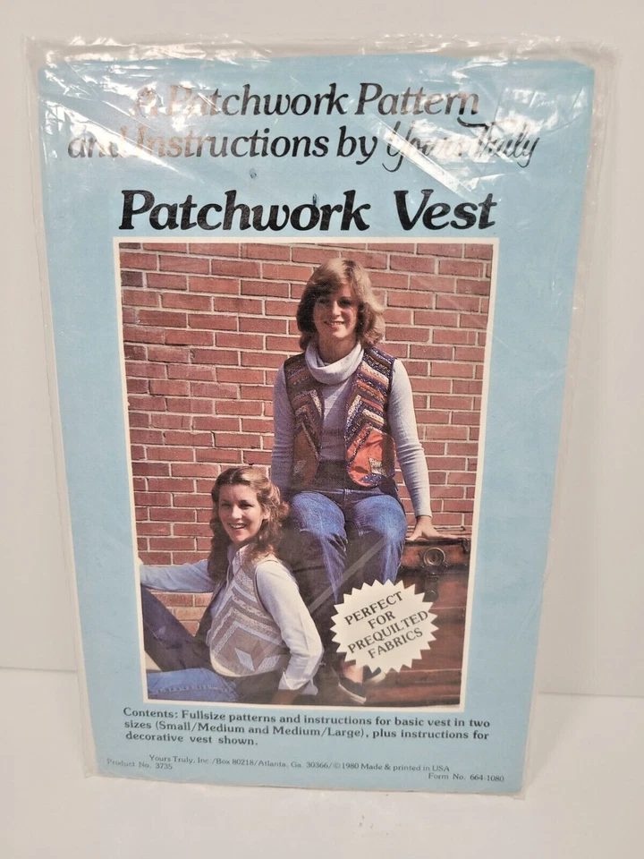 Vintage Yours Truly Sewing Pattern Misses Patchwork Vest Quilting Sz 8-10 12-14 - Image 1 of 2