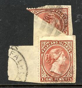 Falkland Islands QV 1d Bisect + Normal Used on Piece, LOOK!