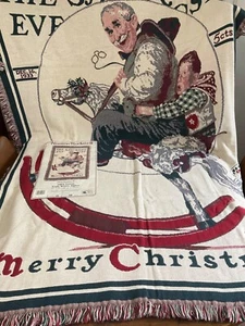 100% Cotton Norman Rockwell *Merry Christmas* Throw Blanket 48" X 68" Afghan Rug - Picture 1 of 14