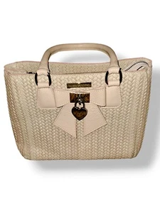 Luisa Vannini ITALIAN HAND-WOVEN Beige LEATHER Coquette SHOULDER BAG BOW/HEART - Picture 1 of 9