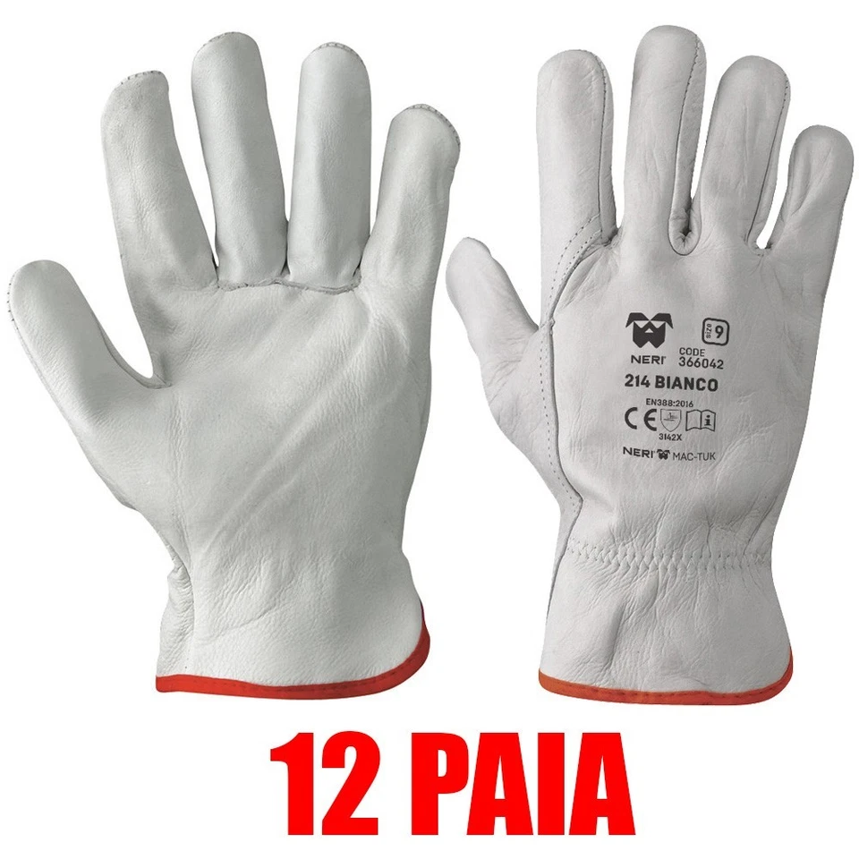 12 PAIA - GUANTO TG.10 IN PELLE FIORE BOVINO BIANCO POLSO ORLATO MAC-TUK 214 - Immagine 1 di 1