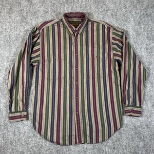 Vintage 90’s Eddie Bauer Button Up Shirt Men’s Medium Striped Purple Green Blue - Picture 1 of 12