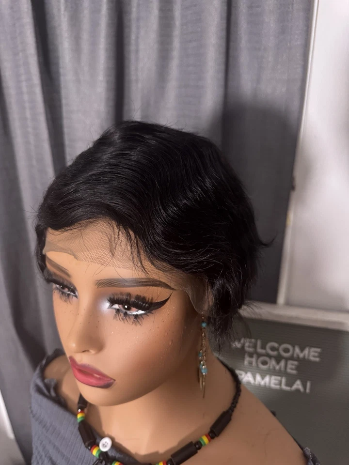 Парик короткой стрижки Pixie из натуральных волос вьющийся и бесклеевой - Изображение 1 из 4