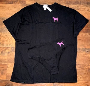Victoria's Secret Pink Oversized T-Shirt + Höschen Set schwarz violett Hund XL🐶 - Bild 1 von 8