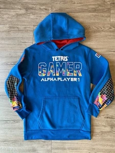 Boys Tetris Gamer Hoodie, XL, Blue Hooded Sweatshirt Alpha Player 1 Shirt Kids - Picture 1 of 3