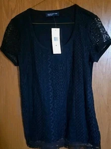 Jones New York Signature Black Lace Overlay Short Sleeve Top Shirt Women M NEW - Picture 1 of 7