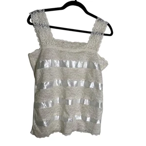 Lolita Whimsigoth Coquette Fairy Satin Lace Sleeveless Top White Size L - Bild 1 von 11
