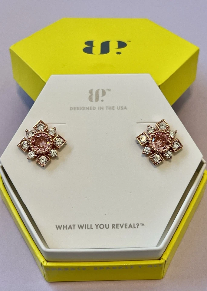 Серьги-гвоздики для вечеринок с бомбами «Серьги Фиона» розовый кварц фианит покрытие розовым золотом - Изображение 1 из 2