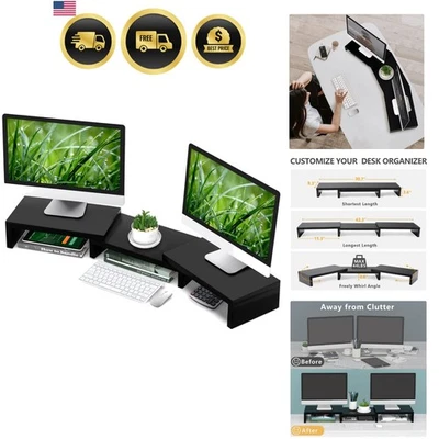 Dual Monitor Stand Riser Office Desktop Organizer for 2 Monitors Black - Image 1 of 4