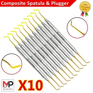 X10 Instrumentos de Relleno Compuesto Dental Espátula y Tapón Titanio Puntas Doradas - Imagen 1 de 4