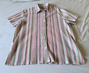 Alfred Dunner Women's Button Up Sz 16 Short Sleeved Striped Gauze Cotton Poly  - Picture 1 of 4