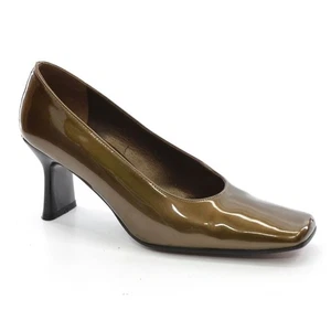 Ladies Stuart Weitzman Metallic Dress Pump 5.5 B Bronze Patent Square Heel Shoes - Picture 1 of 3