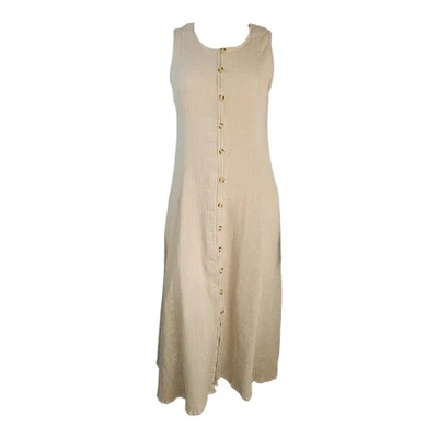 Jessica London Dress Womens Size 14W Beige Tan Neutral Cotton Beachy Crinkle - Image 1 of 4